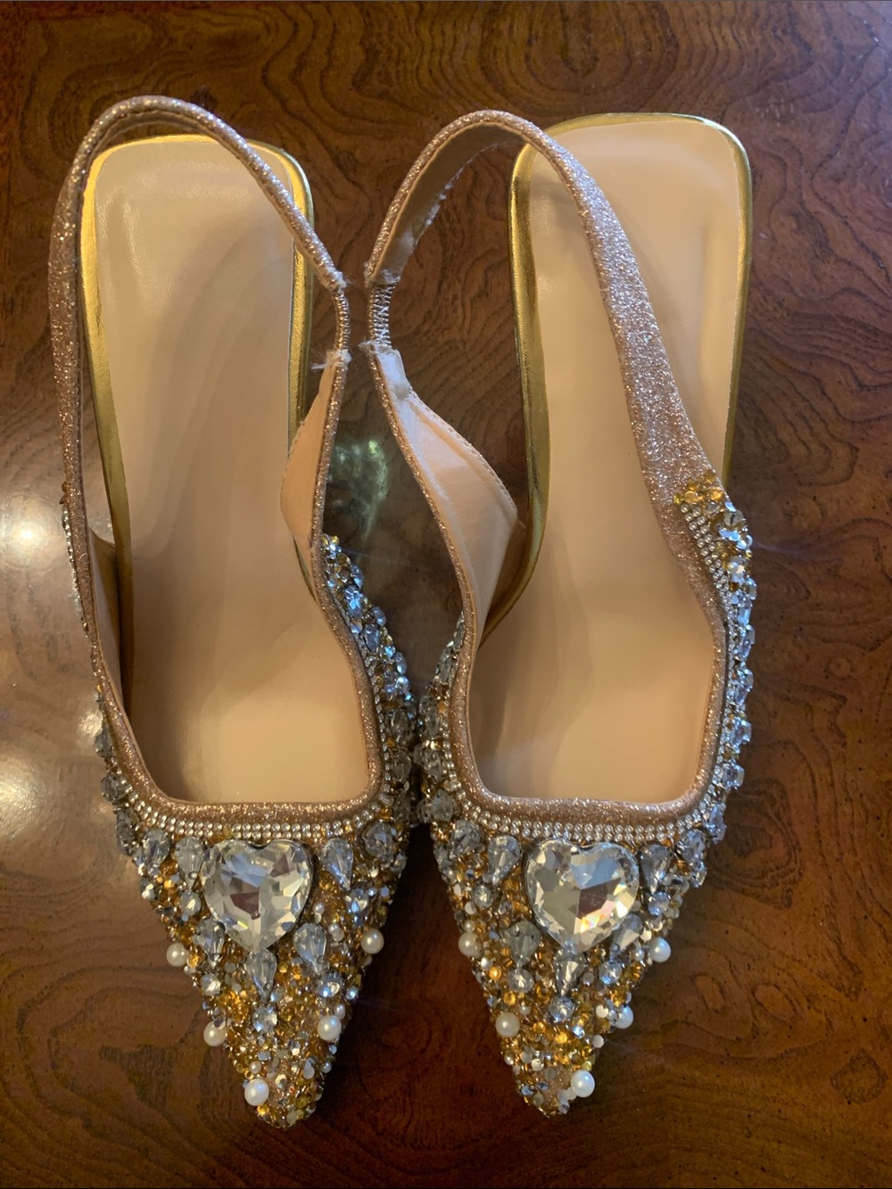 Stunning Jewel encrusted, Gold and Silver Embellished Pointed-Toe Slingback Heel